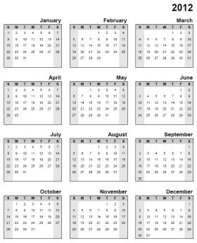 2012 Printable Calendar on Printable Yearly   Annual Calendars   Keepandshare