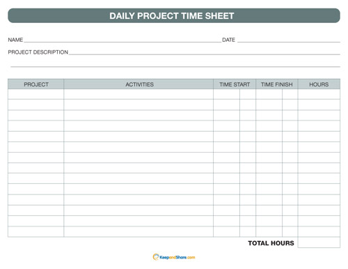 Time Sheet  card  Daily  worksheet KeepandShare Project time