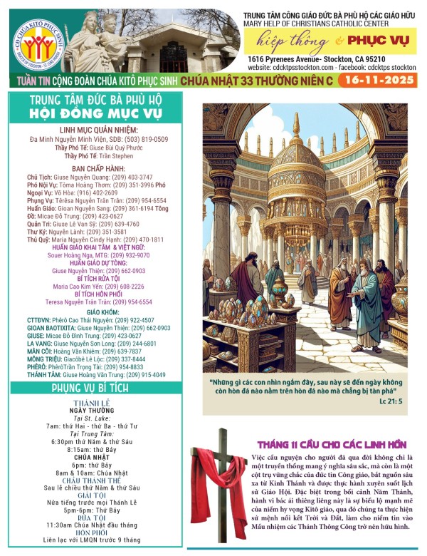 BẢN TIN CỘNG ĐOÀN CHÚA NHẬT XXXIII MÙA THƯỜNG NIÊN NĂM C - 16-11-2025
