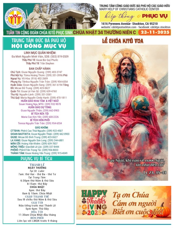 BẢN TIN CỘNG ĐOÀN CHÚA NHẬT XXXIV MÙA THƯỜNG NIÊN NĂM C - 23-11-2025 LỄ CHÚA KITÔ VUA