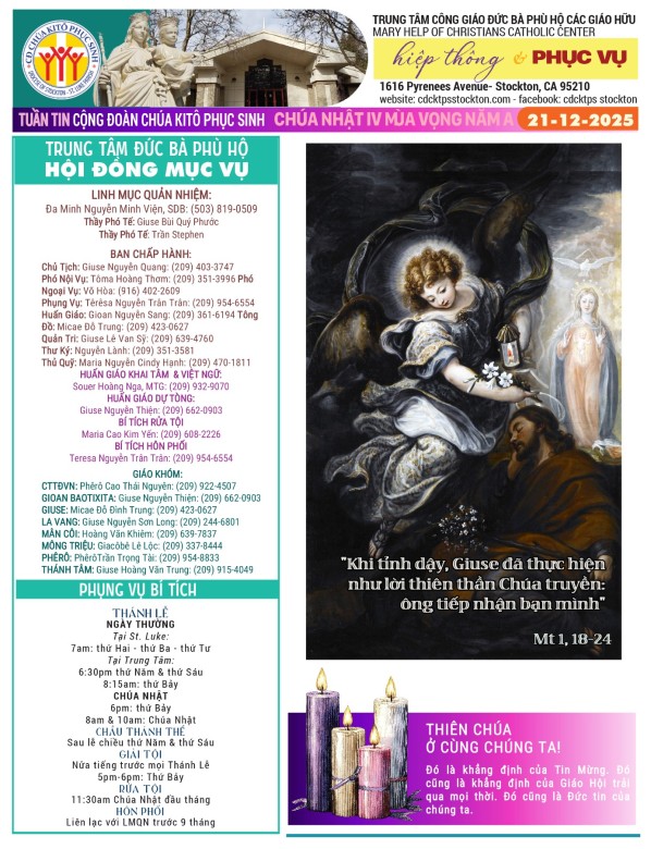BẢN TIN CỘNG ĐOÀN CHÚA NHẬT IV MÙA VỌNG NĂM A - 21-12-2025