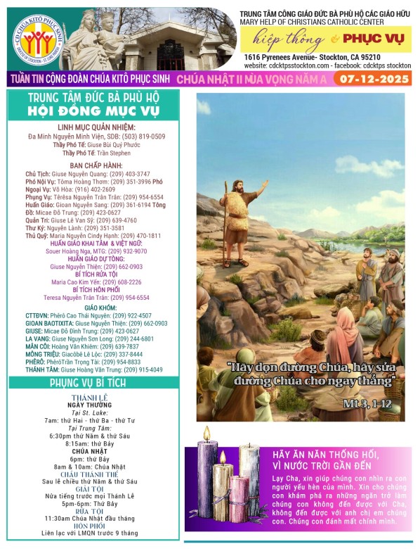 BẢN TIN CỘNG ĐOÀN CHÚA NHẬT II MÙA VỌNG NĂM A - 07-12-2025