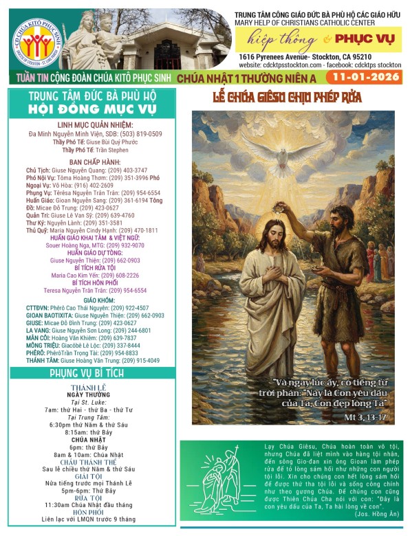 BẢN TIN CỘNG ĐOÀN CHÚA NHẬT I MÙA THƯỜNG NIÊN NĂM A - 11-01-2026