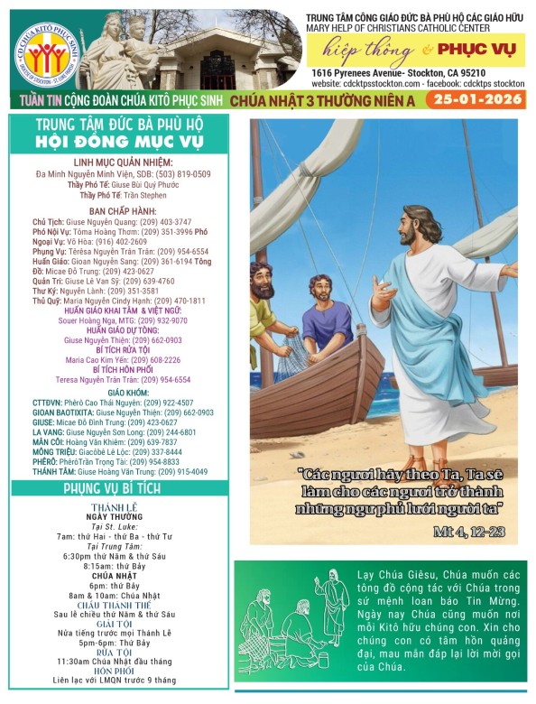 BẢN TIN CỘNG ĐOÀN CHÚA NHẬT III MÙA THƯỜNG NIÊN NĂM A - 25-01-2026