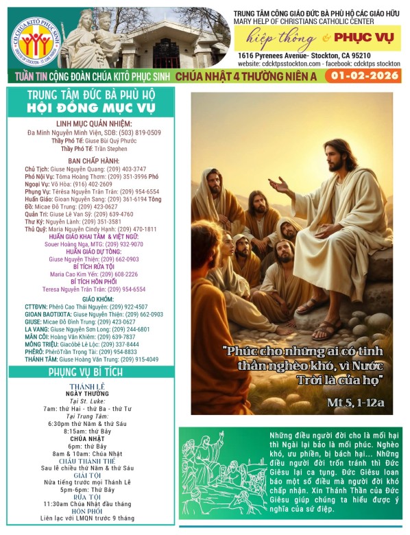 BẢN TIN CỘNG ĐOÀN CHÚA NHẬT IV MÙA THƯỜNG NIÊN NĂM A - 01-02-2026