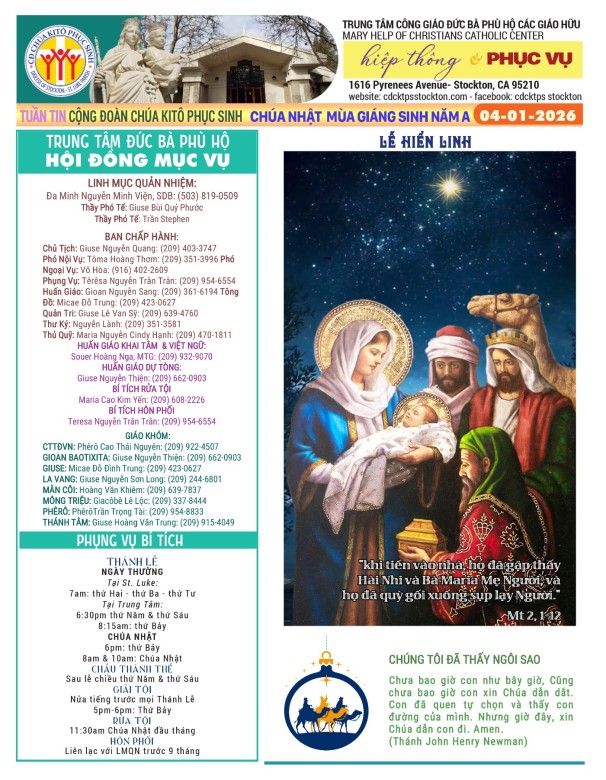 BẢN TIN CỘNG ĐOÀN CHÚA NHẬT MÙA GIÁNG SINH NĂM A - 04-01-2026 - LỄ HIỂN LINH