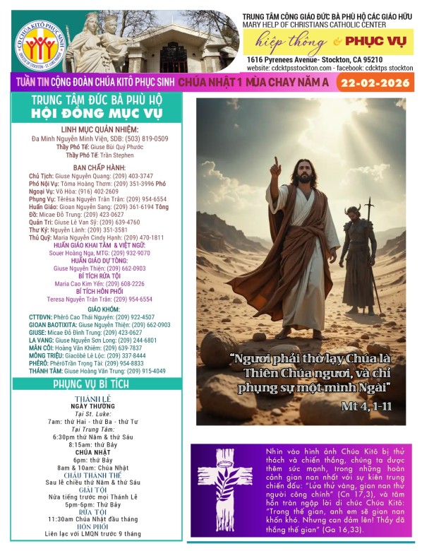 BẢN TIN CỘNG ĐOÀN CHÚA NHẬT I MÙA CHAY NĂM A - 22-02-2026