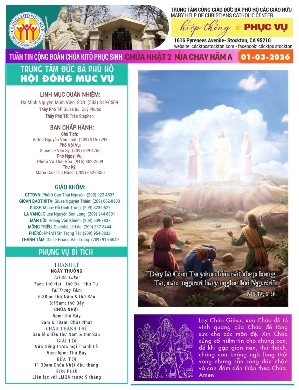 BẢN TIN CỘNG ĐOÀN CHÚA NHẬT II MÙA CHAY NĂM A - 01-03-2026