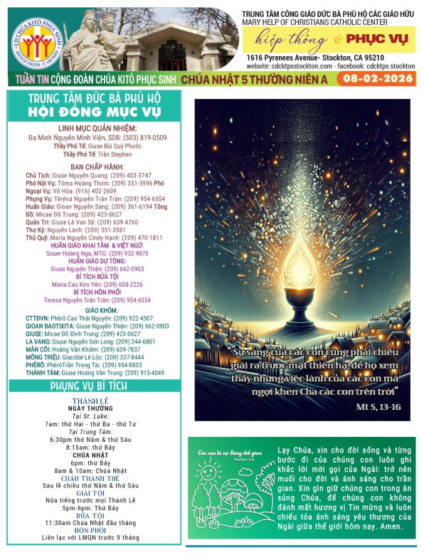 BẢN TIN CỘNG ĐOÀN CHÚA NHẬT V MÙA THƯỜNG NIÊN NĂM A - 08-02-2026
