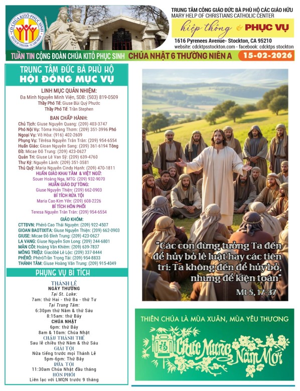 BẢN TIN CỘNG ĐOÀN CHÚA NHẬT VI MÙA THƯỜNG NIÊN NĂM A - 15-02-2026
