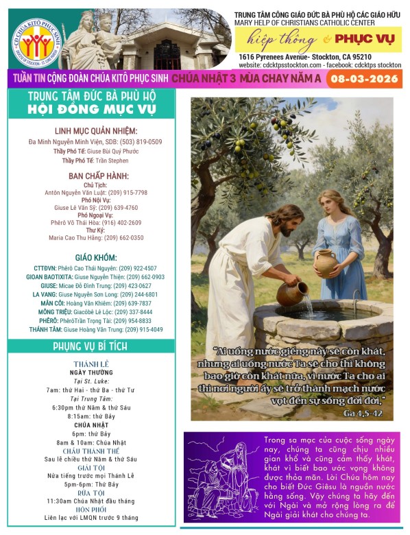 BẢN TIN CỘNG ĐOÀN CHÚA NHẬT III MÙA CHAY NĂM A - 08-03-2026
