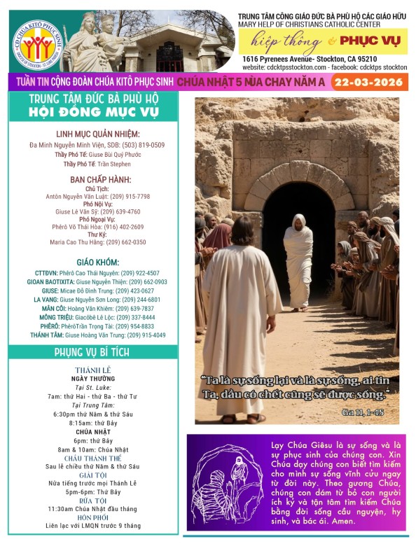 BẢN TIN CỘNG ĐOÀN CHÚA NHẬT V MÙA CHAY NĂM A - 22-03-2026