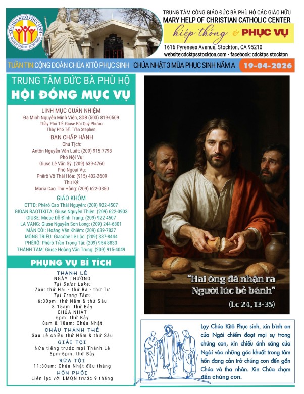 BẢN TIN CỘNG ĐOÀN CHÚA NHẬT III MÙA PHỤC SINH NĂM A - 19-04-2026