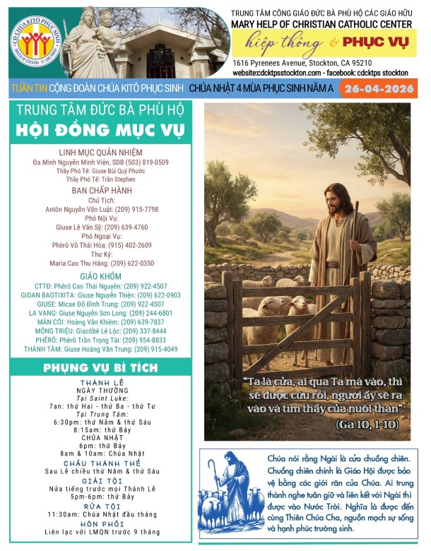 BẢN TIN CỘNG ĐOÀN CHÚA NHẬT IV MÙA PHỤC SINH NĂM A -  26-04-2026