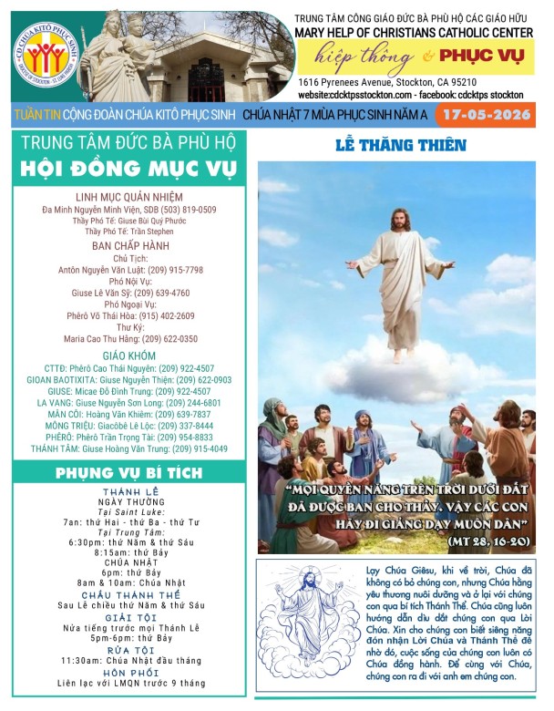 BẢN TIN CỘNG ĐOÀN CHÚA NHẬT VII MÙA PHỤC SINH NĂM A - LỄ THĂNG THIÊN - 17-05-2026