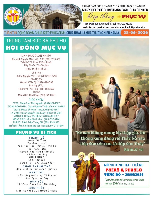 BẢN TIN CỘNG ĐOÀN CHÚA NHẬT XIII MÙA THƯỜNG NIÊN NĂM A - 28-05-2026