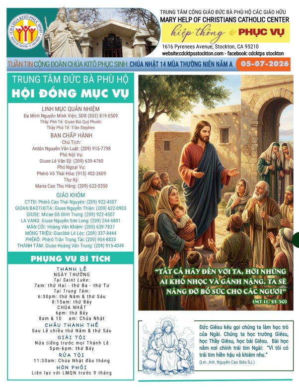 BẢN TIN CỘNG ĐOÀN CHÚA NHẬT XIV MÙA THƯỜNG NIÊN NĂM A - 05-07-2026